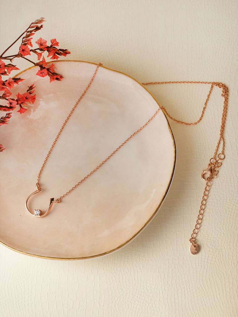 Mannash Horse Shoe Shine Rose Gold Plated Sterling Silver Chain Necklace : MZRNCP617D1475