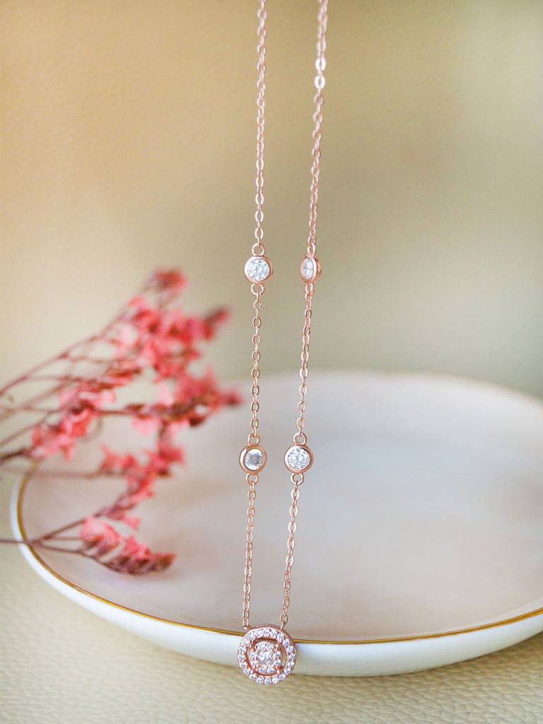 Mannash Pretty Versatile Rose Gold Plated Sterling Silver Chain Necklace : MZRNCP701D1674