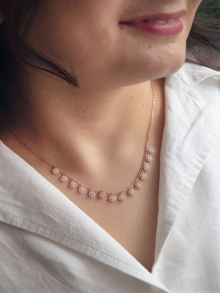 Flower Garland Rose Gold Plated Sterling Silver Chain Necklace : MZRNCP702D1675