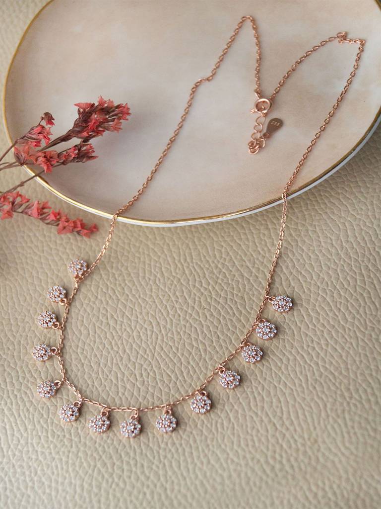 Flower Garland Rose Gold Plated Sterling Silver Chain Necklace : MZRNCP702D1675