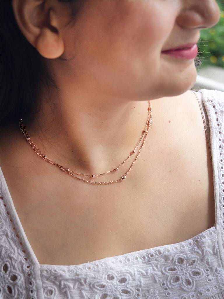 Mannash Multilayer Dramatic Rose Gold Plated Sterling Silver Chain Necklace : MZRNCP705D1678