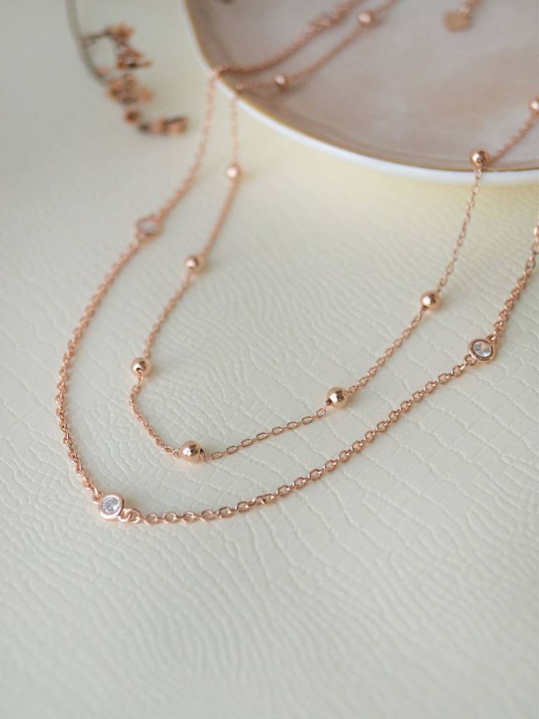 Mannash Multilayer Dramatic Rose Gold Plated Sterling Silver Chain Necklace : MZRNCP705D1678