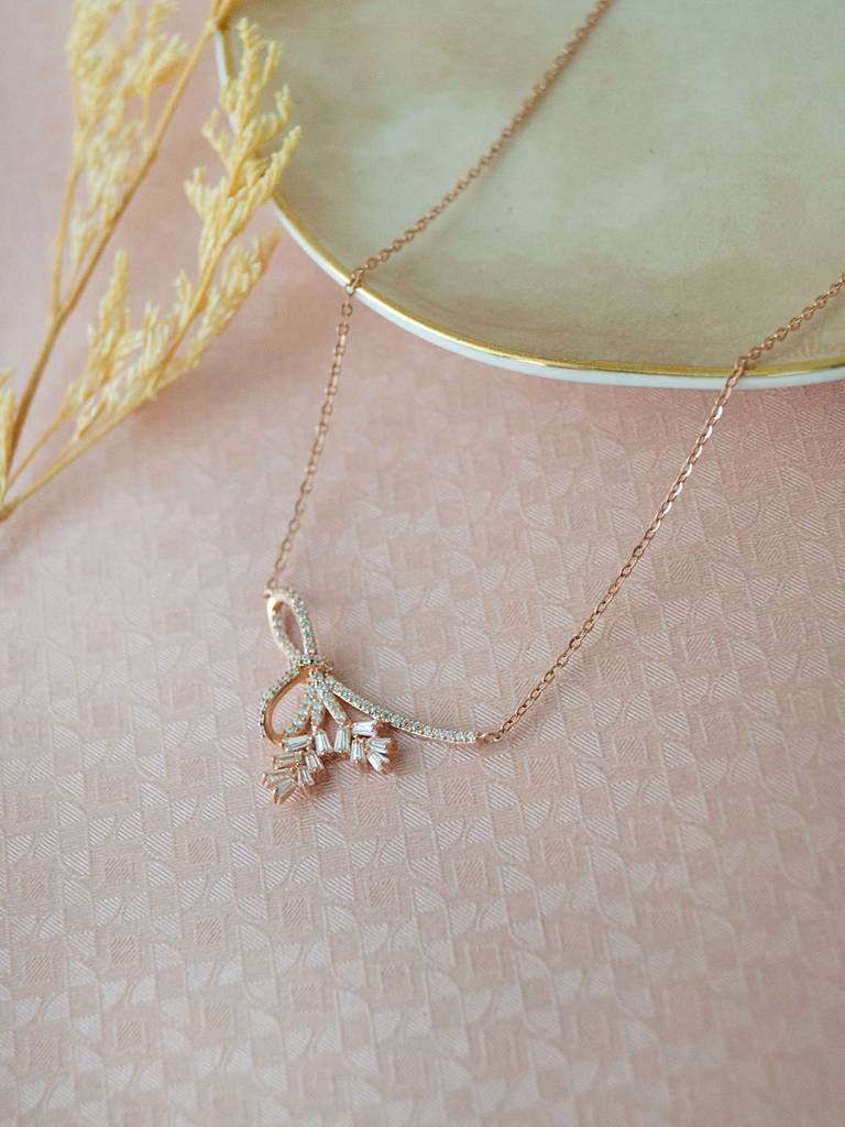 Luminous Knot Rose Gold Plated Sterling Silver Chain Necklace : MZRNCP722D1708