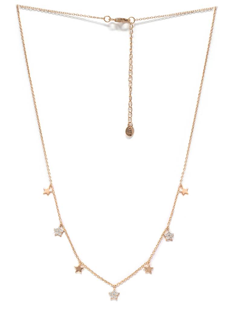 Mannash Shining Stars Charm Rose Gold Plated Sterling Silver Delicate Necklace : MZRND294D566