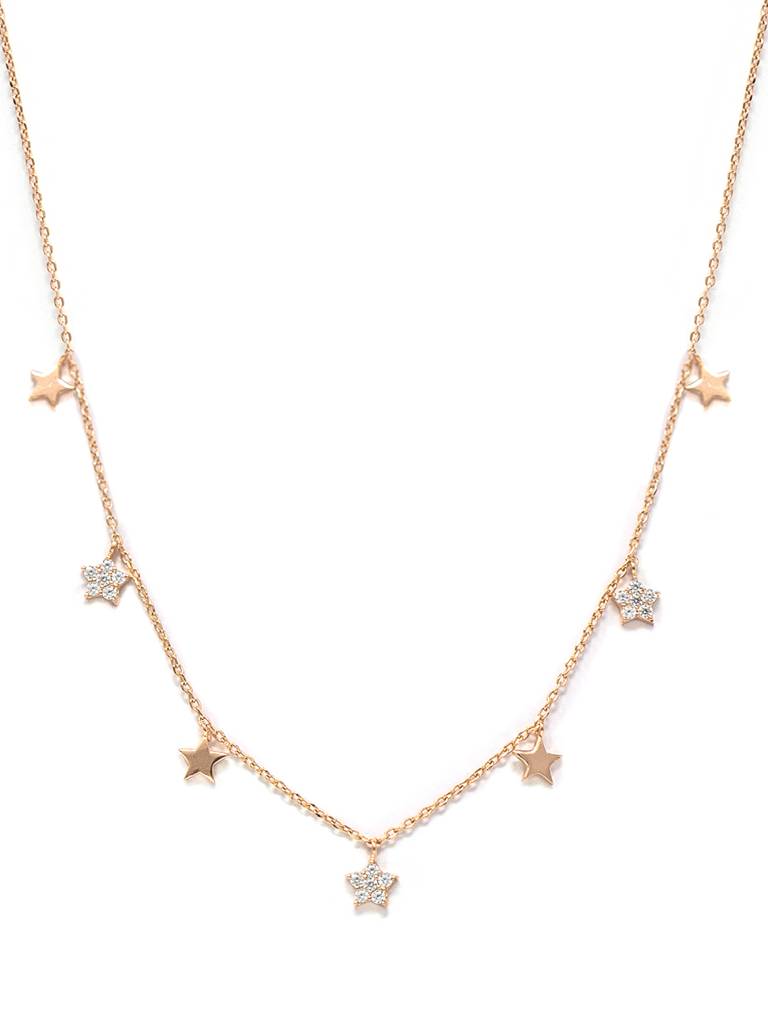 Mannash Shining Stars Charm Rose Gold Plated Sterling Silver Delicate Necklace : MZRND294D566