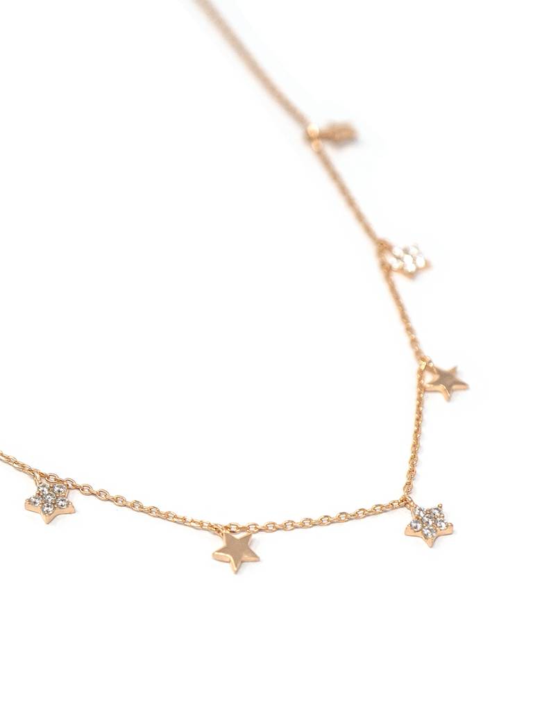Mannash Shining Stars Charm Rose Gold Plated Sterling Silver Delicate Necklace : MZRND294D566