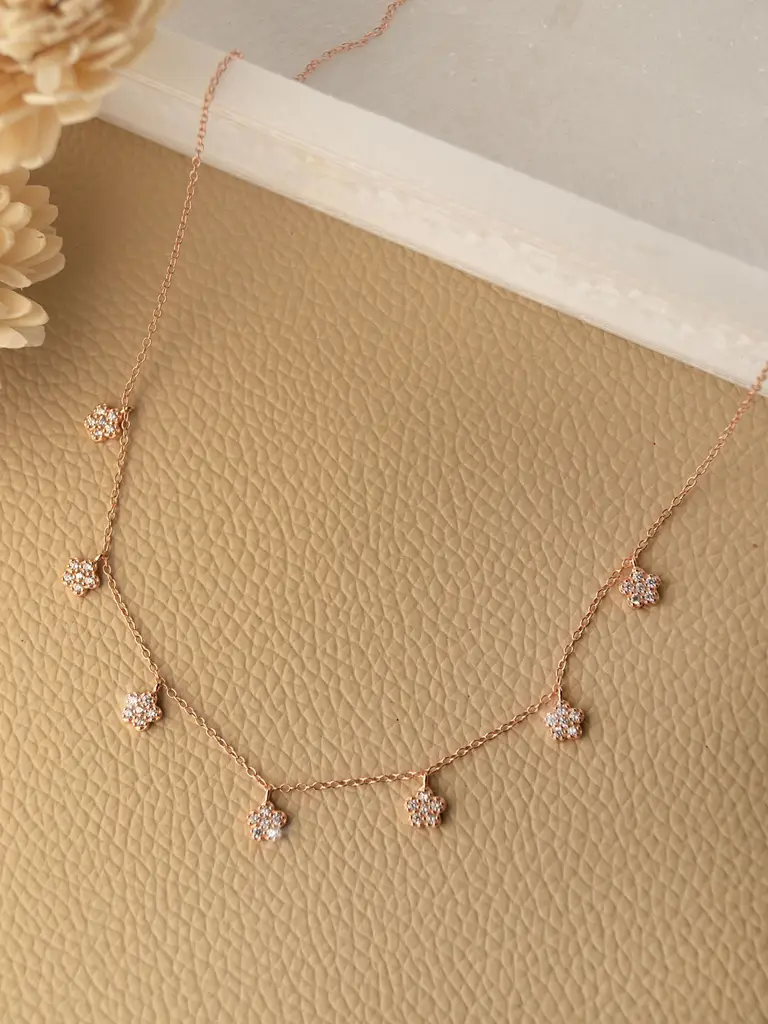 Happy Flowers Charm Rose Gold Plated Sterling Silver Delicate Necklace