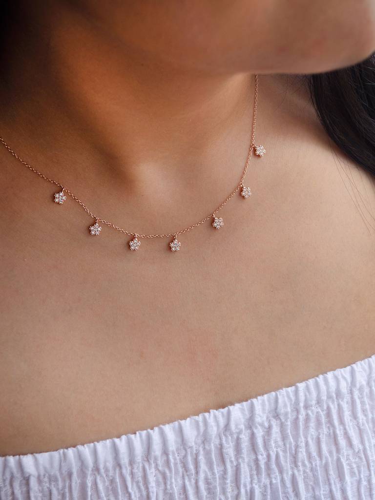 Happy Flowers Charm Rose Gold Plated Sterling Silver Delicate Necklace : MZRND296D569