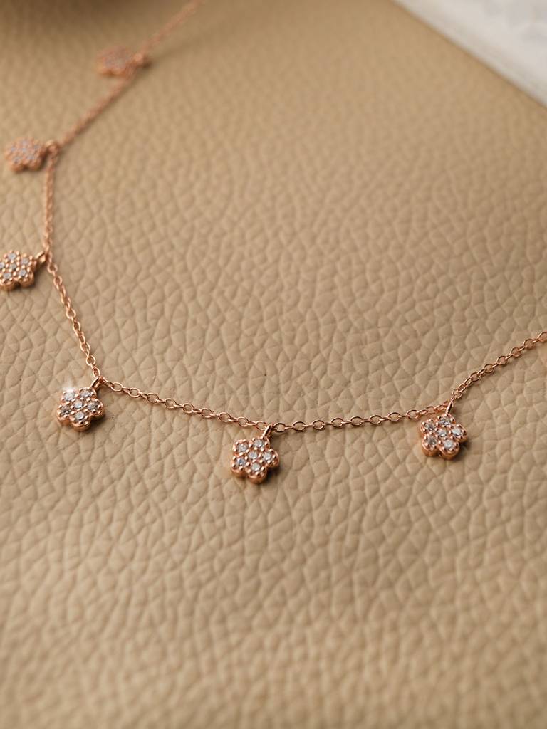 Happy Flowers Charm Rose Gold Plated Sterling Silver Delicate Necklace : MZRND296D569