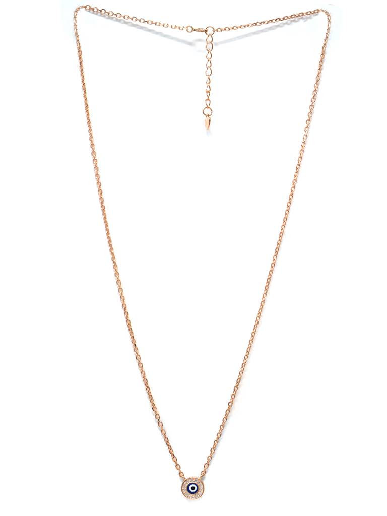 Evil Eye Round Hand-Painted Delicate Rose Gold Plated Sterling Silver Chain Necklace : MZRND524D1226