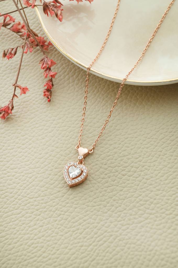 Mannash Next To Your Heart Rose Gold Plated Sterling Silver Chain Necklace : MZRND829D1947
