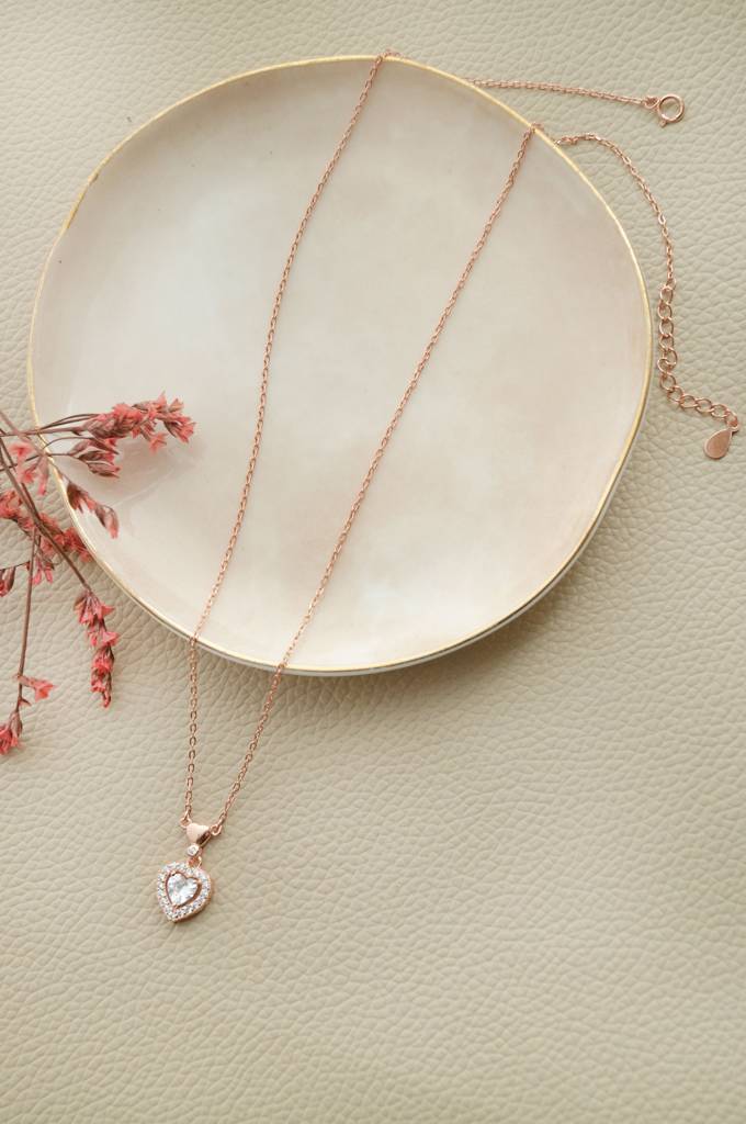 Mannash Next To Your Heart Rose Gold Plated Sterling Silver Chain Necklace : MZRND829D1947
