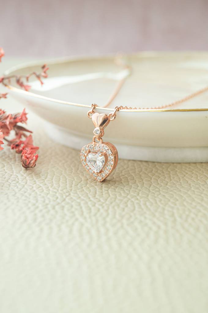 Mannash Next To Your Heart Rose Gold Plated Sterling Silver Chain Necklace : MZRND829D1947
