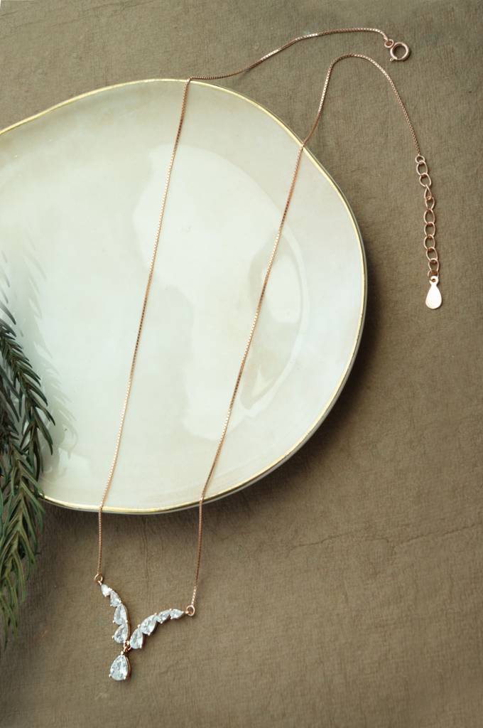 Mannash Shinning Drops Rose Gold Plated Sterling Silver Chain Necklace : MZRND833D1951