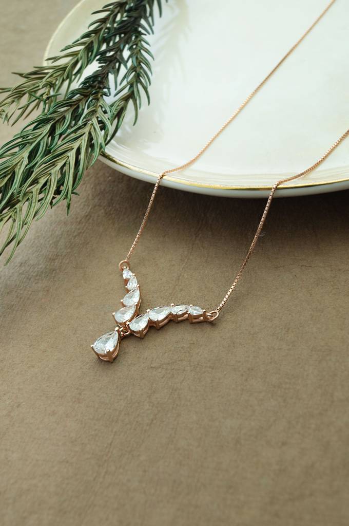 Mannash Shinning Drops Rose Gold Plated Sterling Silver Chain Necklace : MZRND833D1951