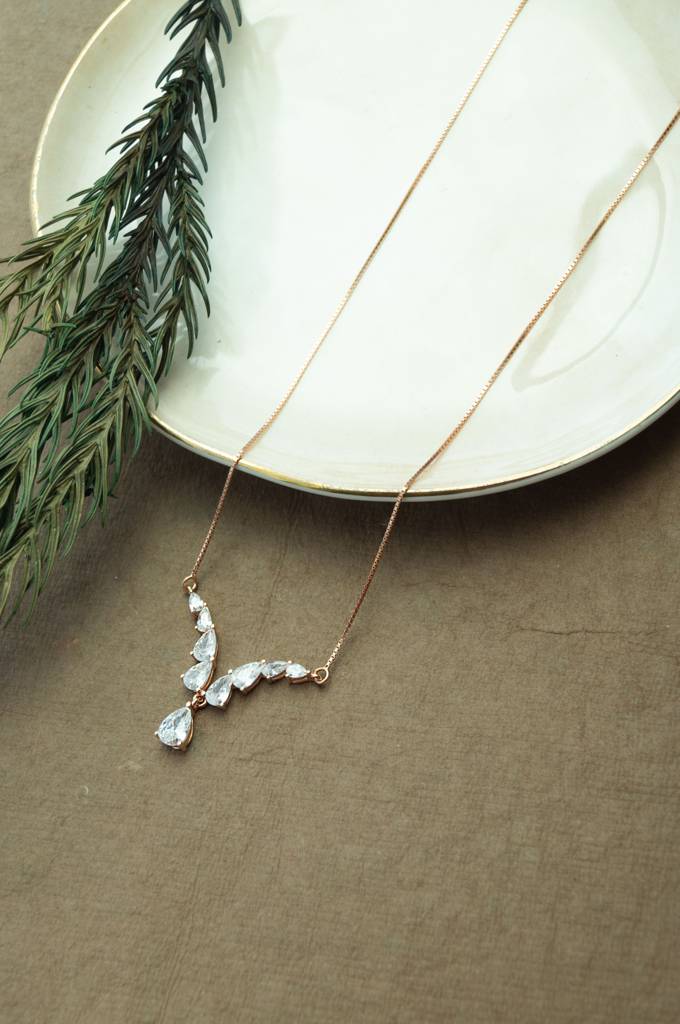 Mannash Shinning Drops Rose Gold Plated Sterling Silver Chain Necklace : MZRND833D1951