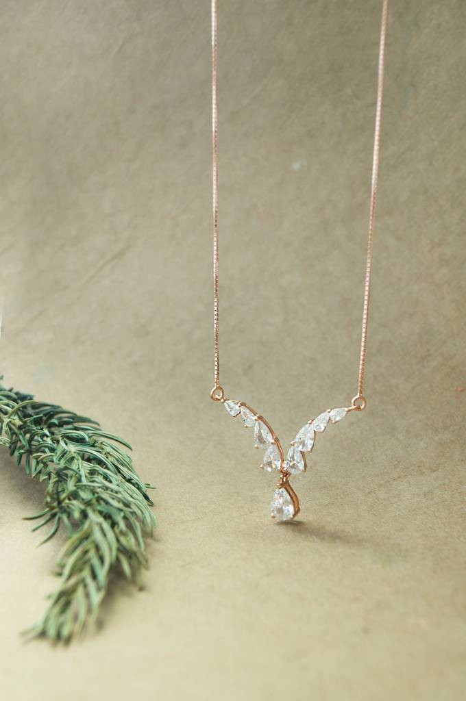Mannash Shinning Drops Rose Gold Plated Sterling Silver Chain Necklace : MZRND833D1951