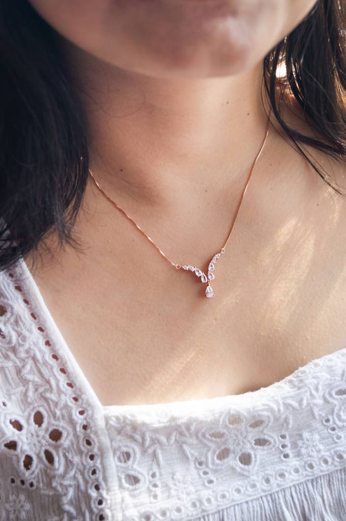 Mannash Shinning Drops Rose Gold Plated Sterling Silver Chain Necklace : MZRND833D1951