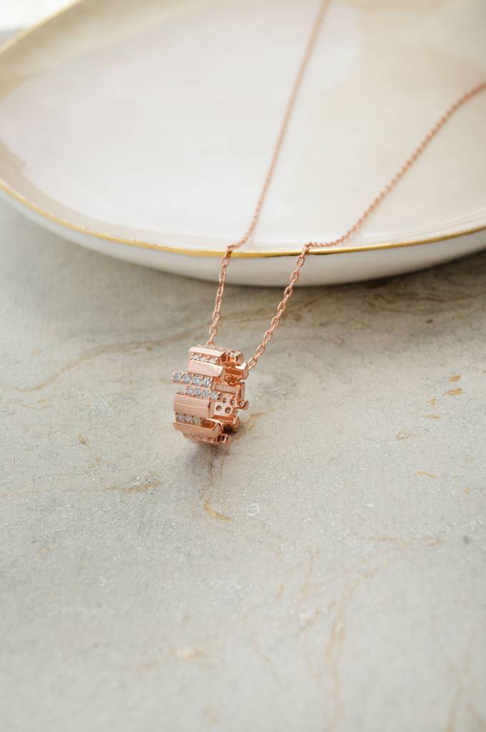 Mannash Tetris Ringlet Rose Gold Plated Sterling Silver Chain Necklace : MZRND836D1954