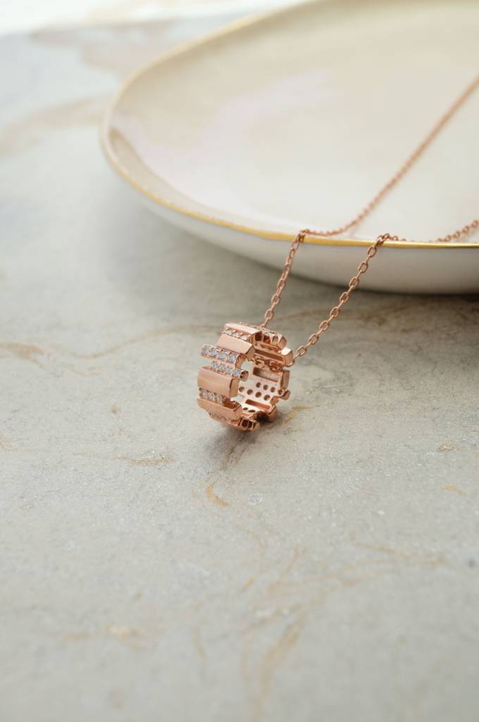 Mannash Tetris Ringlet Rose Gold Plated Sterling Silver Chain Necklace : MZRND836D1954