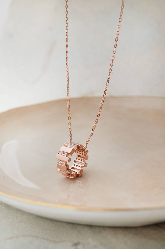 Mannash Tetris Ringlet Rose Gold Plated Sterling Silver Chain Necklace : MZRND836D1954