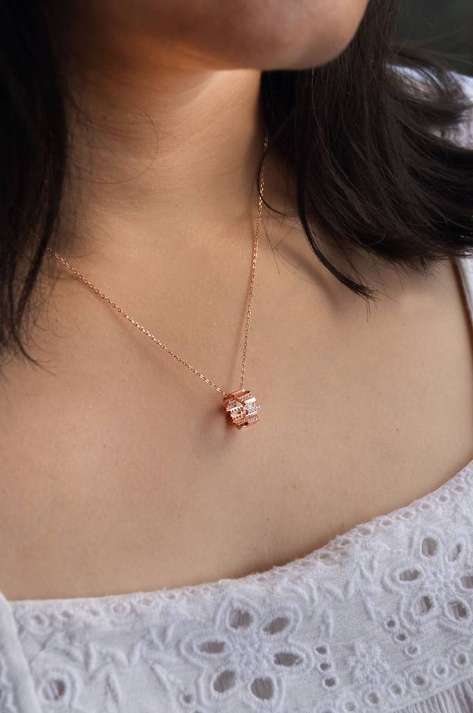 Mannash Tetris Ringlet Rose Gold Plated Sterling Silver Chain Necklace : MZRND836D1954