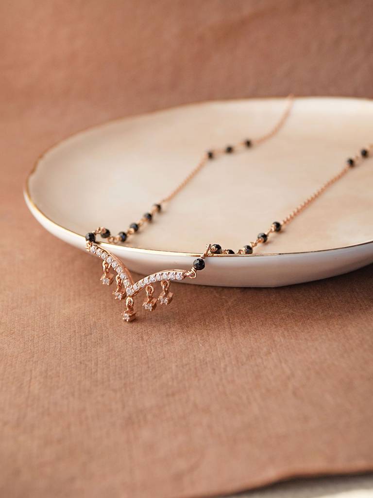 Star Charmer Rose Gold Plated Mangalsutra Chain Necklace : MZRNM5851382