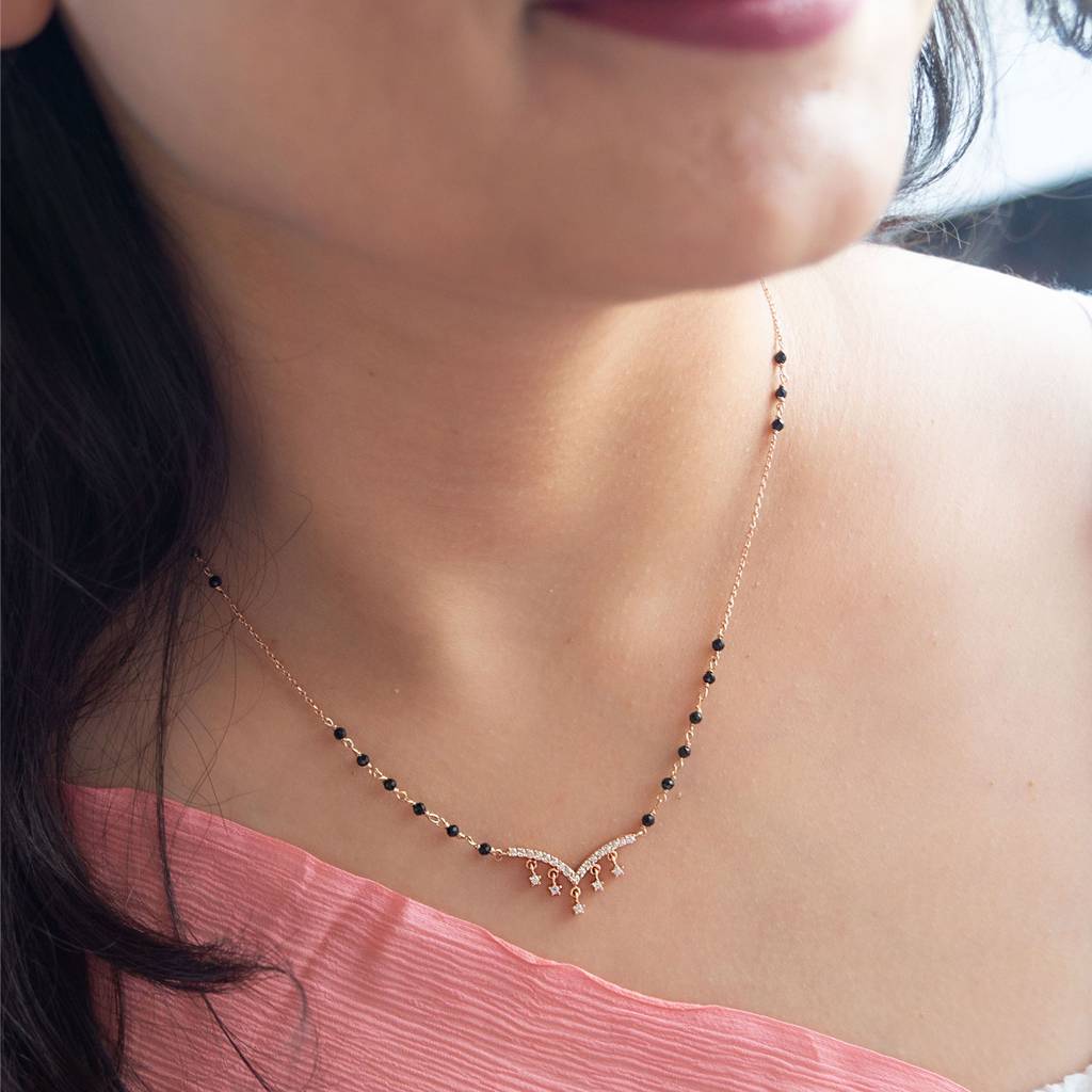 Star Charmer Rose Gold Plated Mangalsutra Chain Necklace : MZRNM5851382