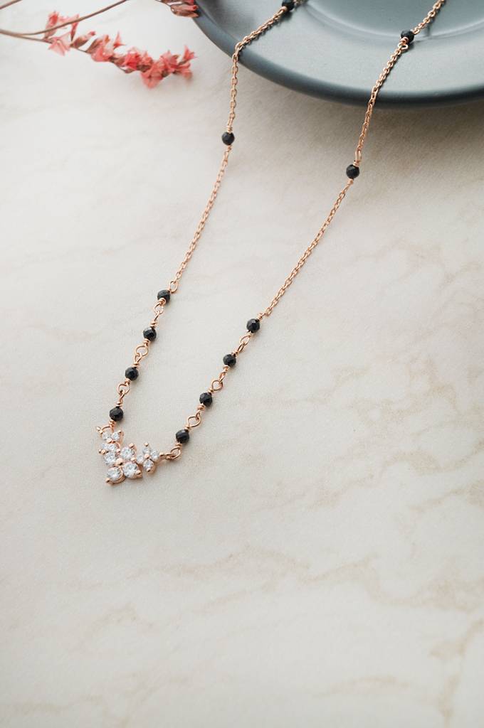 Mini Flower Garland Gold Plated Sterling Silver Mangalsutra Necklace : MZRNM853D1980