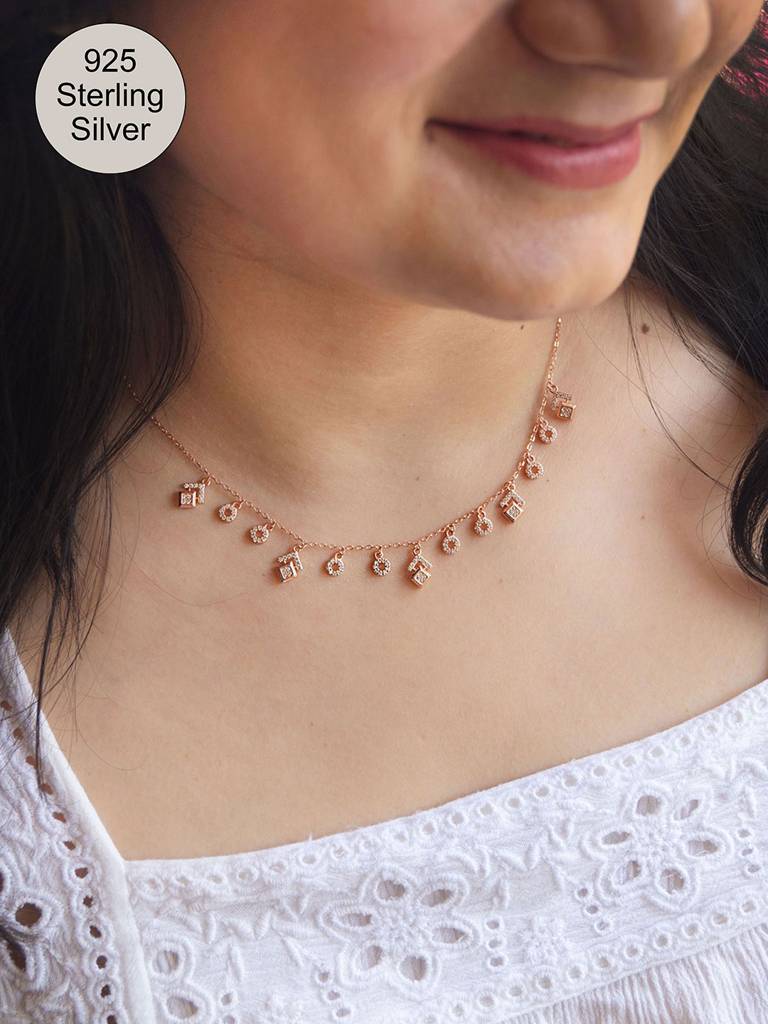 Mannash Grandeur Geometric Rose Gold Plated Sterling Silver Chain Necklace Set : MZRNS557D1321