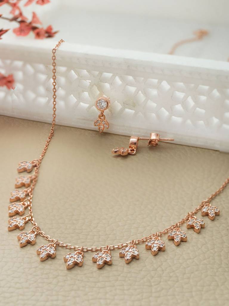 Sterling sliver Rose gold plated necklaces fashion and earrings set