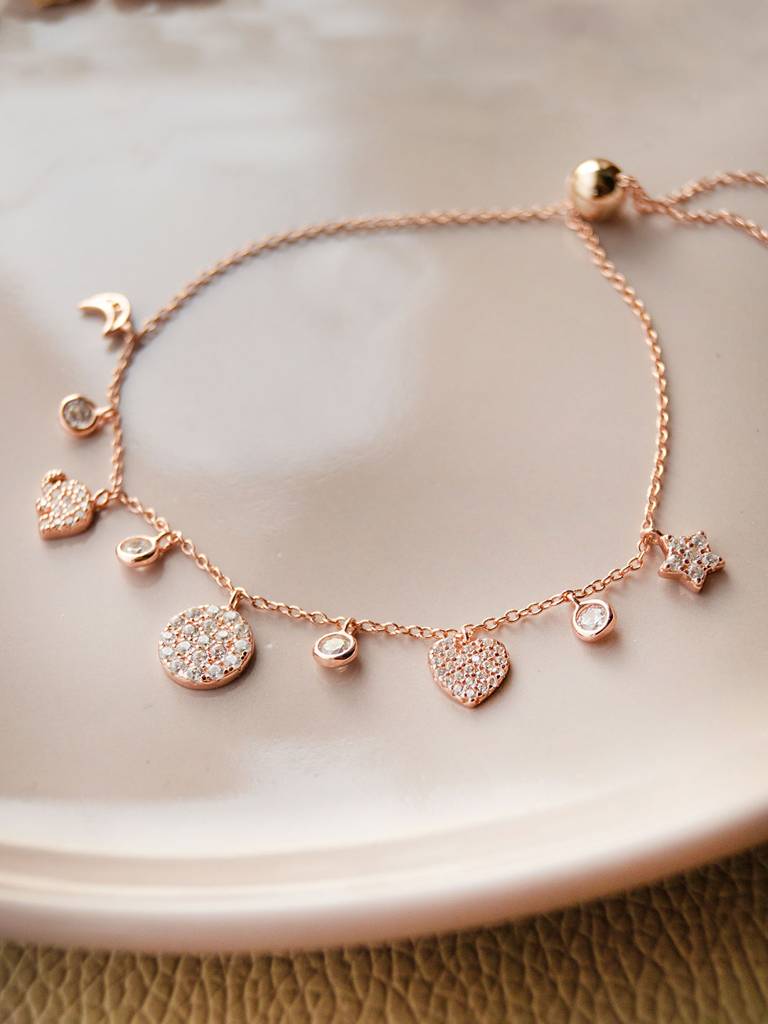 Cutie Charms Rose Gold Plated Sterling Silver Pull Chain Bracelet : MZRPB360D785