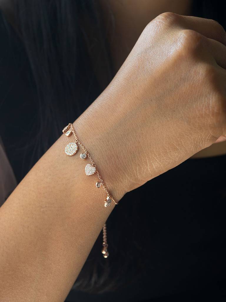 Cutie Charms Rose Gold Plated Sterling Silver Pull Chain Bracelet : MZRPB360D785