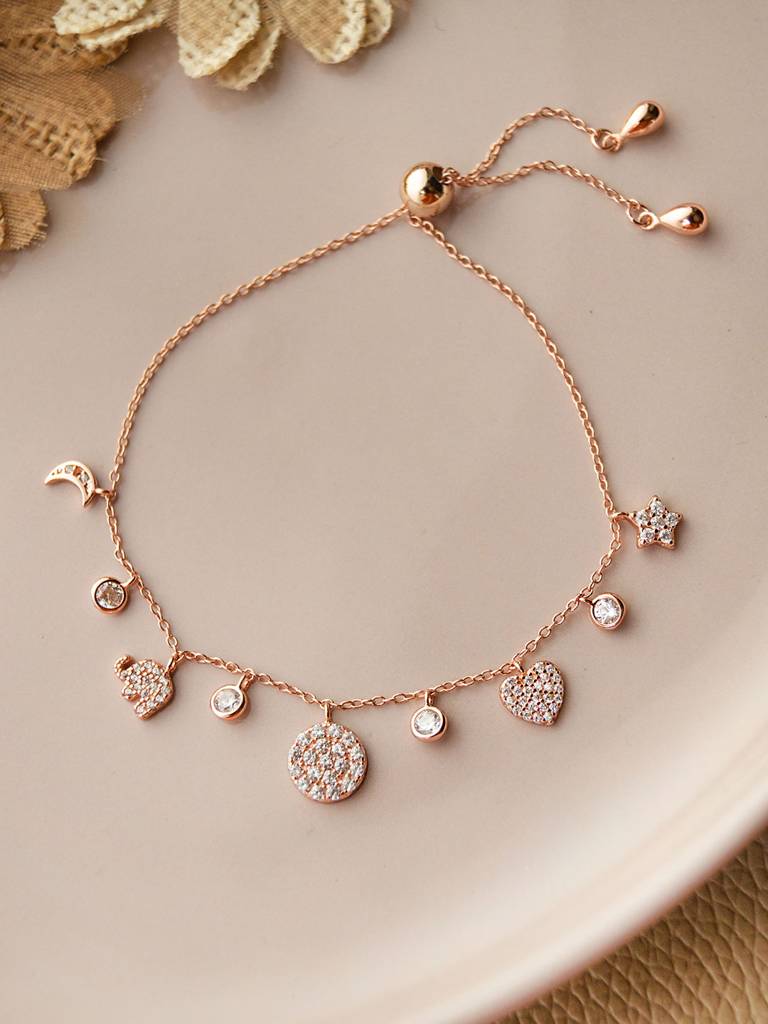 Cutie Charms Rose Gold Plated Sterling Silver Pull Chain Bracelet : MZRPB360D785