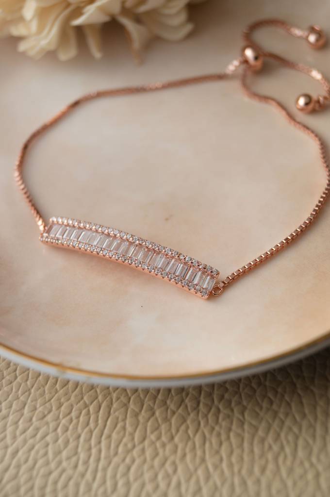 Mannash Baguette Bar Rose Gold Plated Sterling Silver Pull Chain Bracelet : MZRPB509D1183