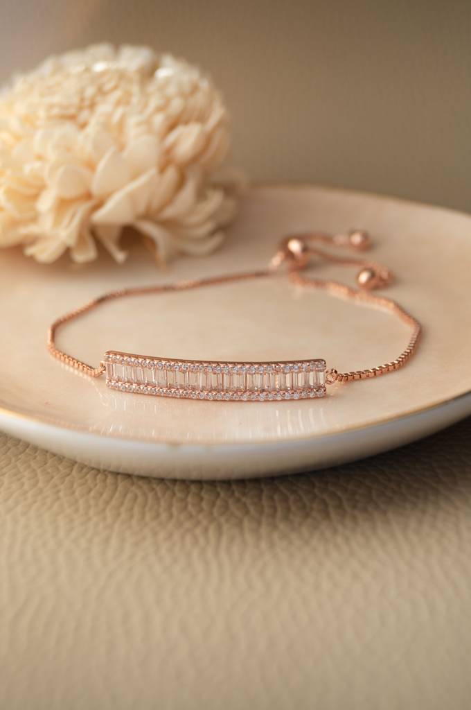 Mannash Baguette Bar Rose Gold Plated Sterling Silver Pull Chain Bracelet : MZRPB509D1183