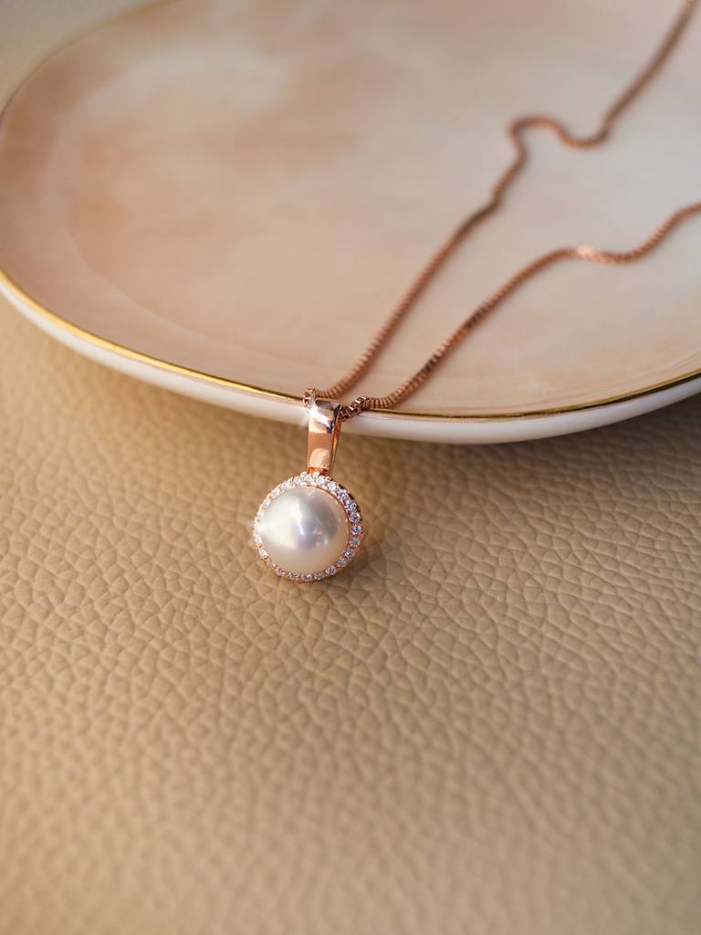 Encircled Pearl Rose Gold Plated Sterling Silver Pendant With Chain