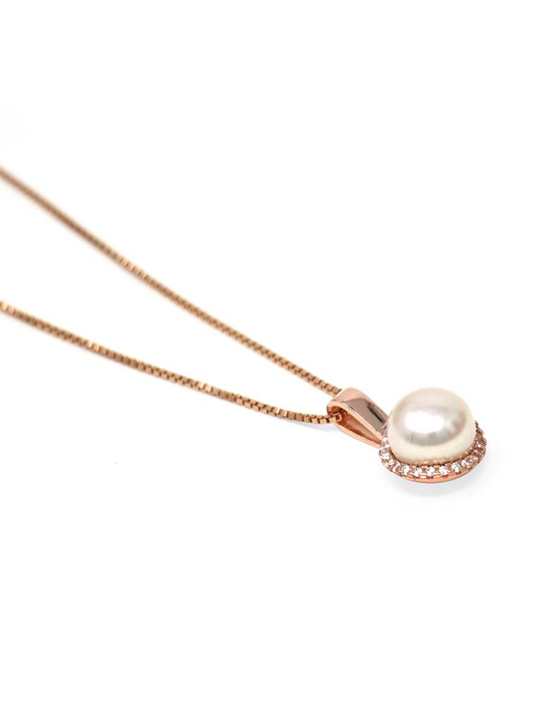 Encircled Pearl Rose Gold Plated Sterling Silver Pendant With Chain