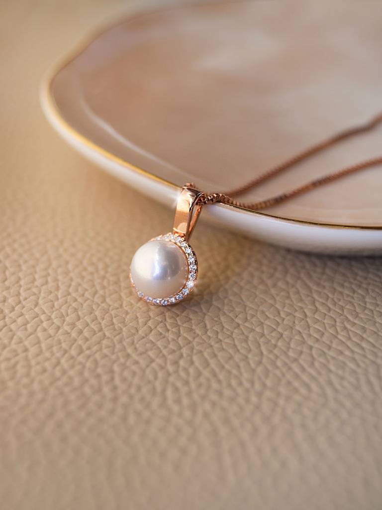 Encircled Pearl Rose Gold Plated Sterling Silver Pendant With Chain