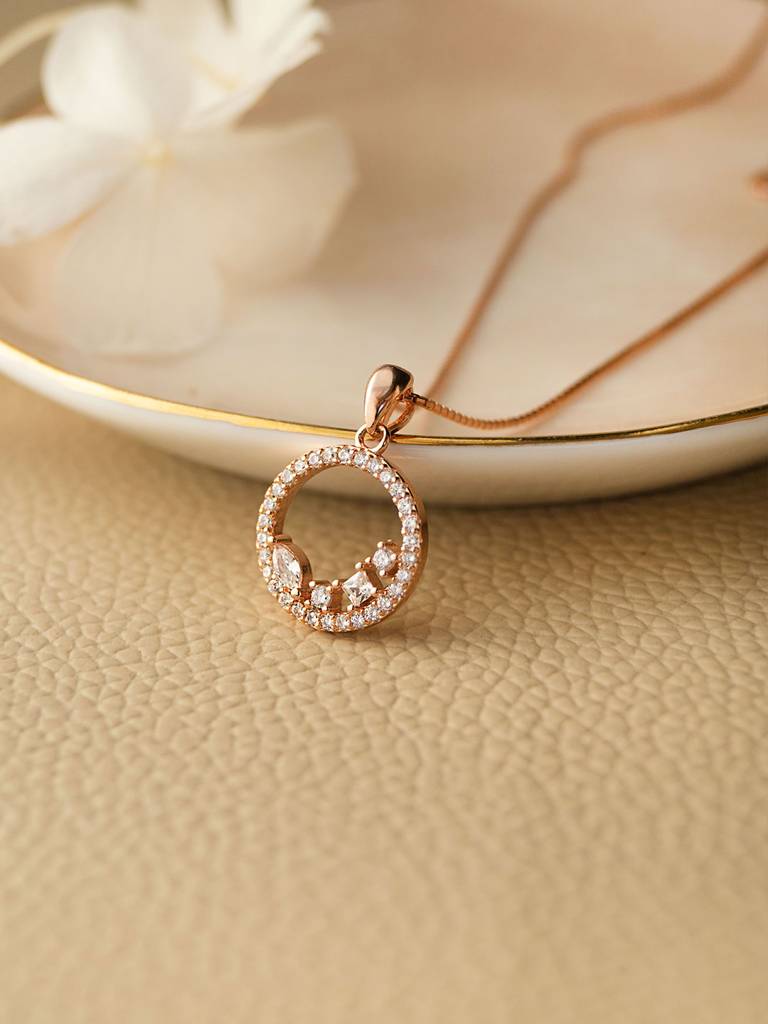 Blossom Circle Rose Gold Plated Sterling Silver Pendant With Chain