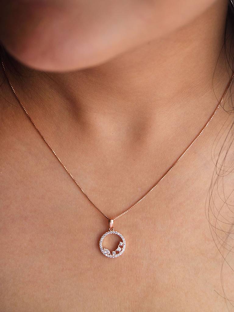 Blossom Circle Rose Gold Plated Sterling Silver Pendant With Chain