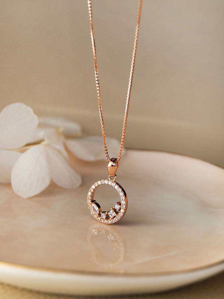 Blossom Circle Rose Gold Plated Sterling Silver Pendant With Chain
