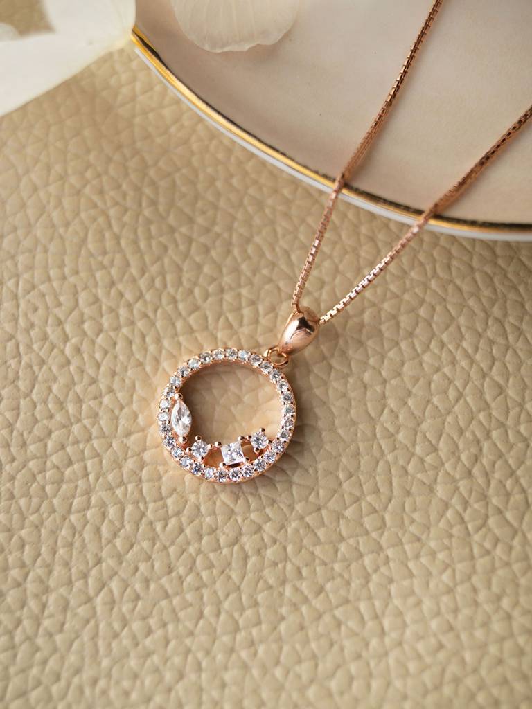 Blossom Circle Rose Gold Plated Sterling Silver Pendant With Chain