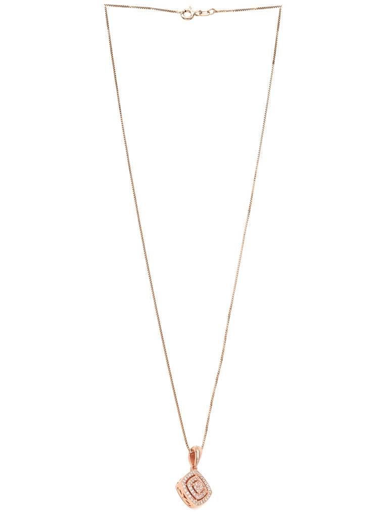 Mannash Ecentric Square Rose Gold Plated 925 Sterling Silver Pendant With Chain