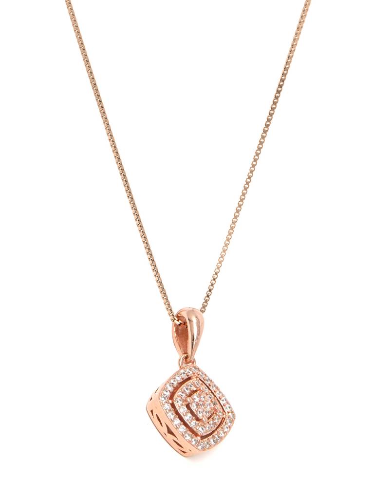 Mannash Ecentric Square Rose Gold Plated 925 Sterling Silver Pendant With Chain