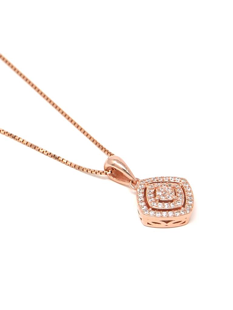 Mannash Ecentric Square Rose Gold Plated 925 Sterling Silver Pendant With Chain