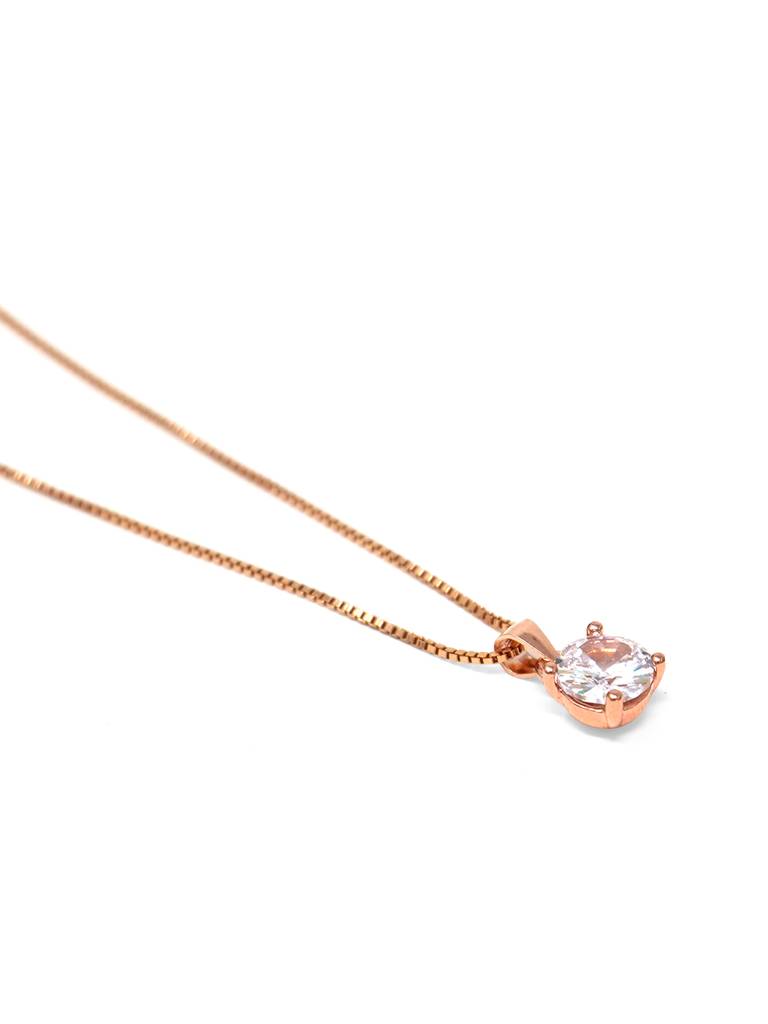 Classic Solitaire Rose Gold Plated Sterling Silver Pendant With Chain