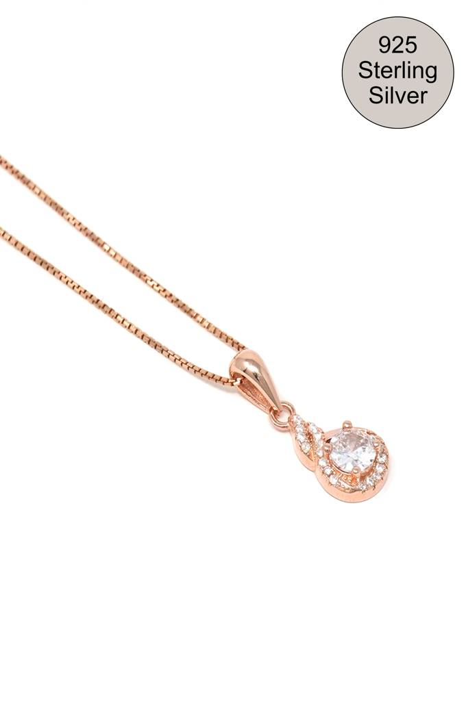Mannash Stellar Solitaire Rose Gold Plated Sterling Silver Pendant With Chain : MZRPC452D1067