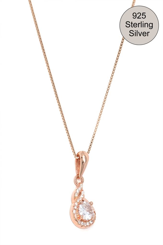 Mannash Stellar Solitaire Rose Gold Plated Sterling Silver Pendant With Chain : MZRPC452D1067