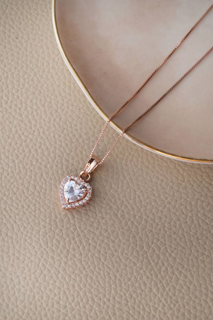 Heart Solitaire Rose Gold Plated Sterling Silver Pendant With Chain : MZRPC453D1077